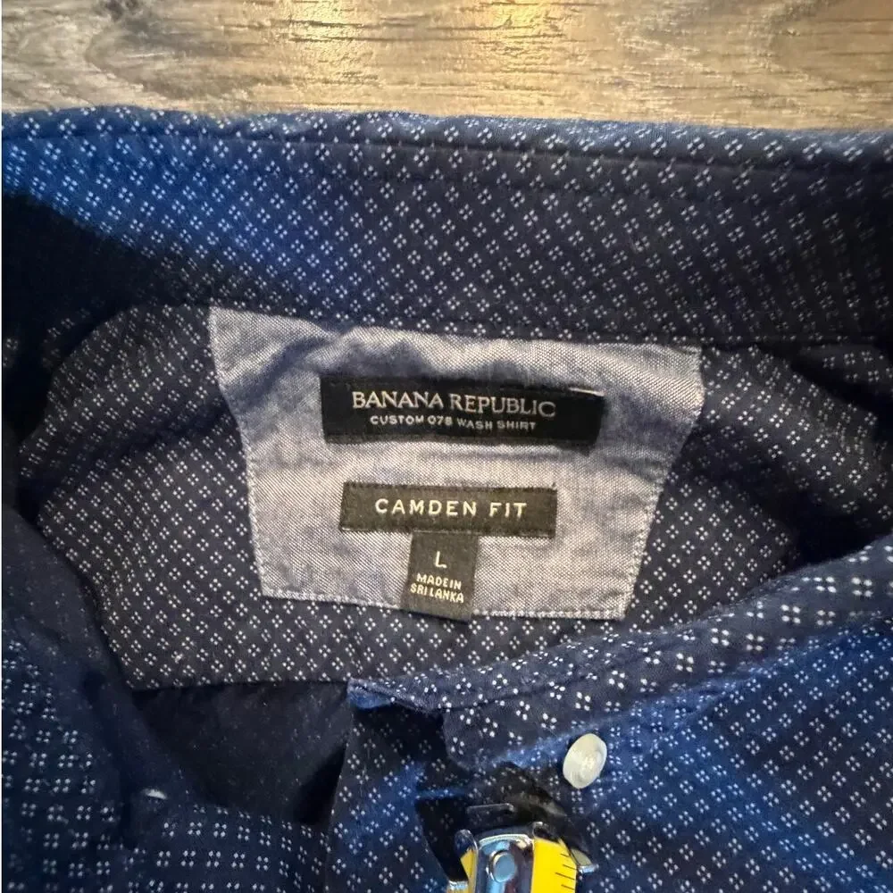 Banana Republic Custom 078 Shirt Men's L Camden Fit Navy Blue Geometric Print